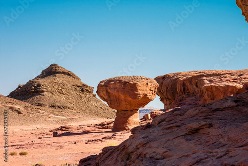 Sculpture Mushroom made by nature in the Arava Valley near Eilat. Timna Park. Israel. 