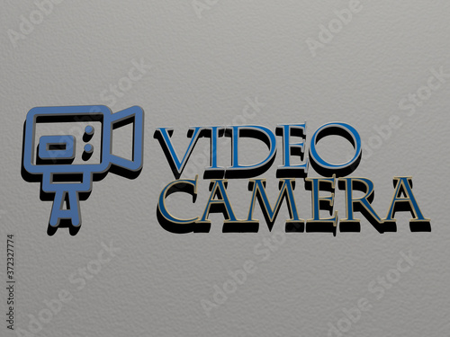 video camera icon and text on the wall, 3D illustration for background and game