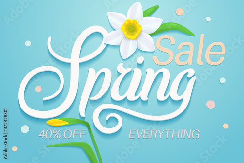 Spring Sale Banner. Sale poster template. Sale Design with Colorful Flowers. Sale Background for Spring Seasonal Promotion.