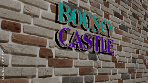 BOUNCY CASTLE text on textured wall, 3D illustration for child and bounce