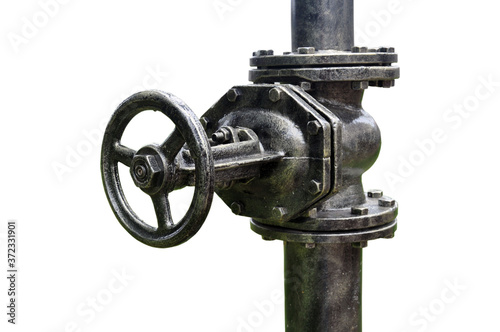 Valve connection of water pipe isolated on white background.