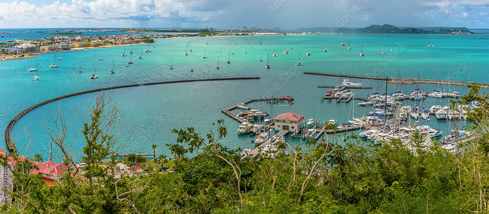 A view from Fort Louis above harbour in Marigot in St Martin