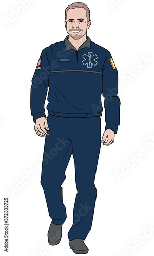 Steve: a paramedic wearing a uniform and walking