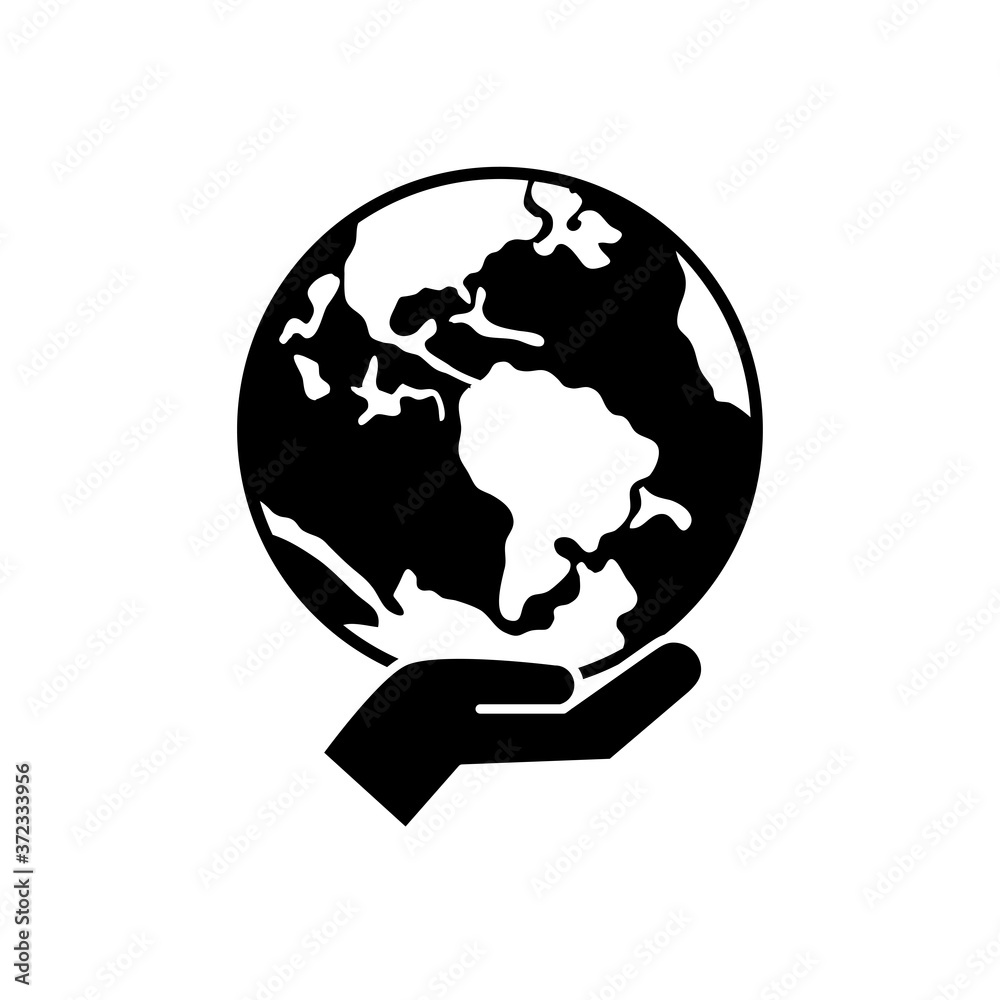 hand holding a earth planet icon, silhouette style hand holding a earth planet icon, silhouette style