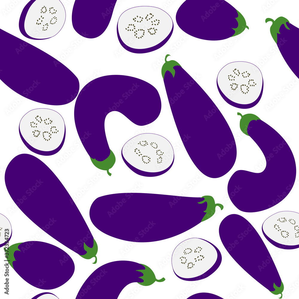 Eggplant seamless pattern. Flat style