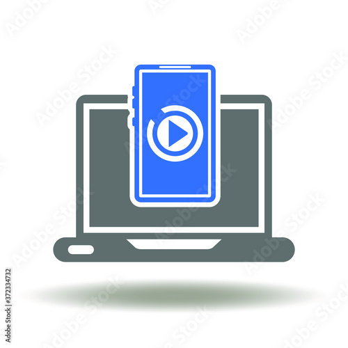 Wallpaper Mural Smartphone and laptop with play button icon vector. Live Streaming Internet Online Communication Conceptual Logo. Video Stream Social Media Video Music Technology Symbol. Torontodigital.ca
