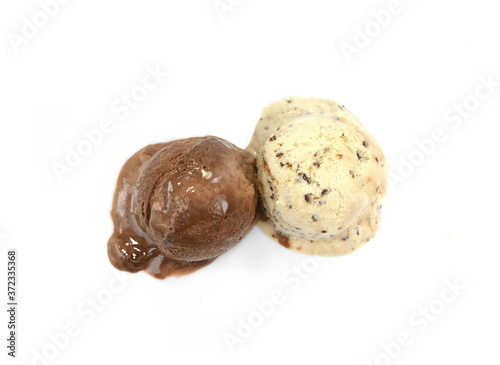 Ice cream ball isolated. chocolate and vanilla ice cream ball isolated on white background