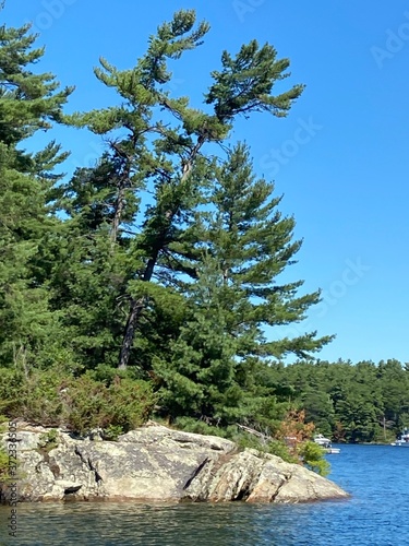 Windswept Pines on granite point in 
Georgian Bay Islands National Park Ontario Canada photo