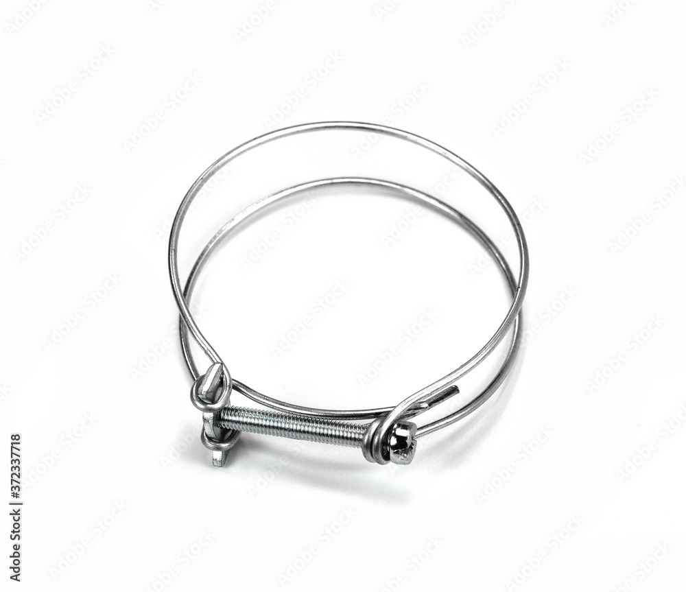 Hose clamps. Steel clamps isolated on white background. Screw clamp. Hose clamps. Steel clamps isolated on white background. Screw clamp.