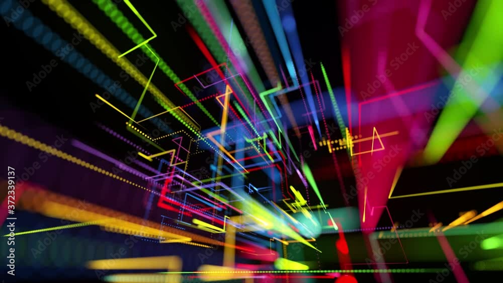 Looped Image Sci-fi looped background, abstract hologram. Multicolor neon glow lines ...