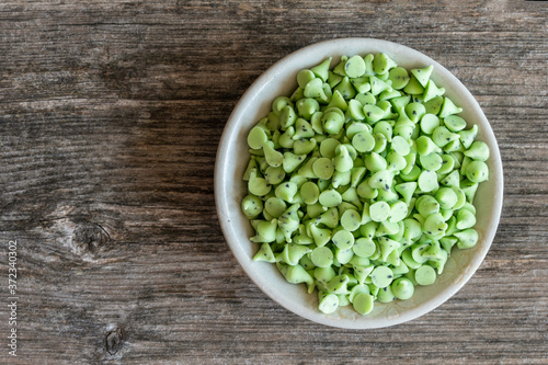 Mint Chocolate Chips in a Bowl