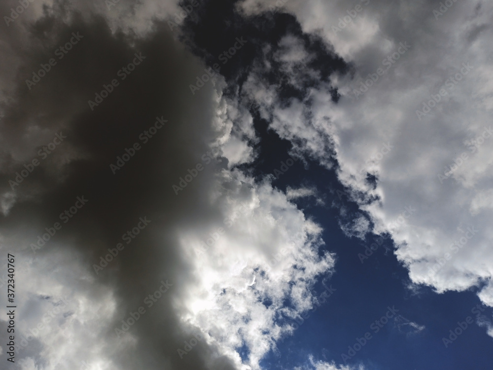 photo of blue sky with white and gray clouds on a summer evening