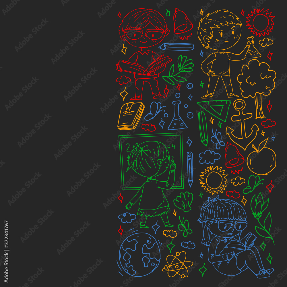 Imagination and creativity. Vector illustration with little children.