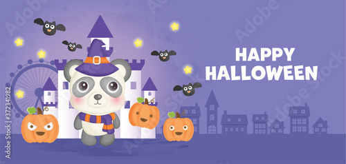 Happy Halloween banner with cute witch.