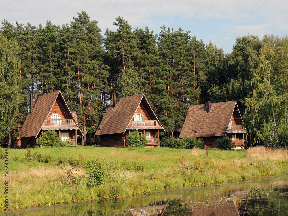 Wooden houses on the lake shore