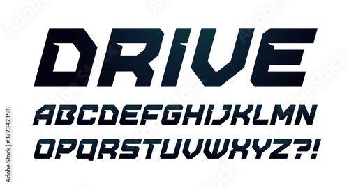 Drive style alphabet. Bold italic font, minimalist type for modern dynamic logo, sport headline, gym posters and computer games graphic. Minimal style letters, vector typography design