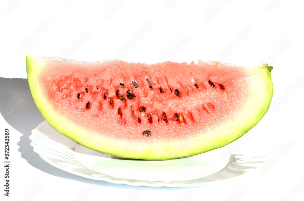 Slice of watermelon isolated on white, delicious berry Slice of watermelon isolated on white, delicious berry