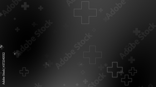 Medical health cross neon light shapes pattern on black background. Abstract healthcare with coronavirus infected deaths case concept.