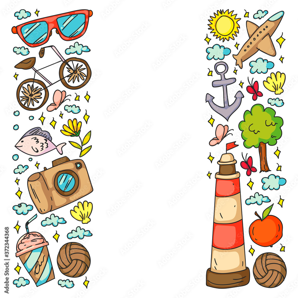 Fototapeta premium Travel and tourism icons. Traveling pattern
