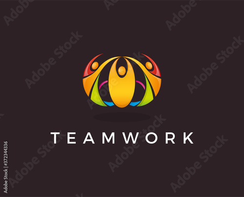 minimal teamwork logo template - vector illustration