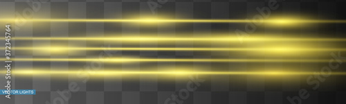 Abstract yellow laser beam. Transparent isolated on black background. Vector illustration.the lighting effect.floodlight directional