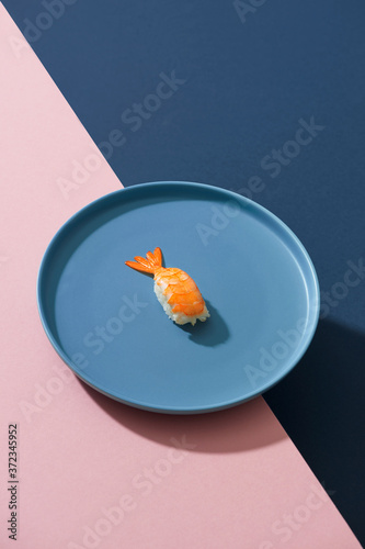 Ebi (shrimp) sushi on a plate photo