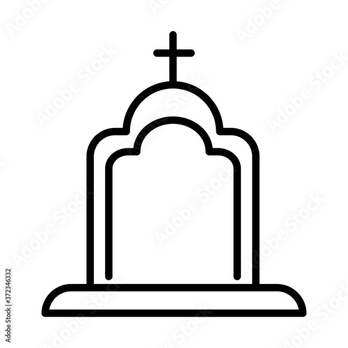 happy halloween, gravestone cross in ground trick or treat party celebration line icon
