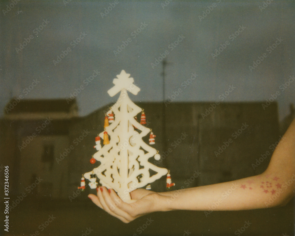 Old Polaroid photo of Christmas decoration Stock Photo | Adobe Stock