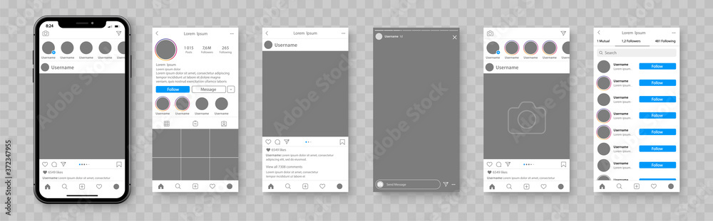 Mockup of social network. Smartphone template for social media app. Social  media mockup with cellphone. Social network interface app - stock vector.  vector de Stock | Adobe Stock