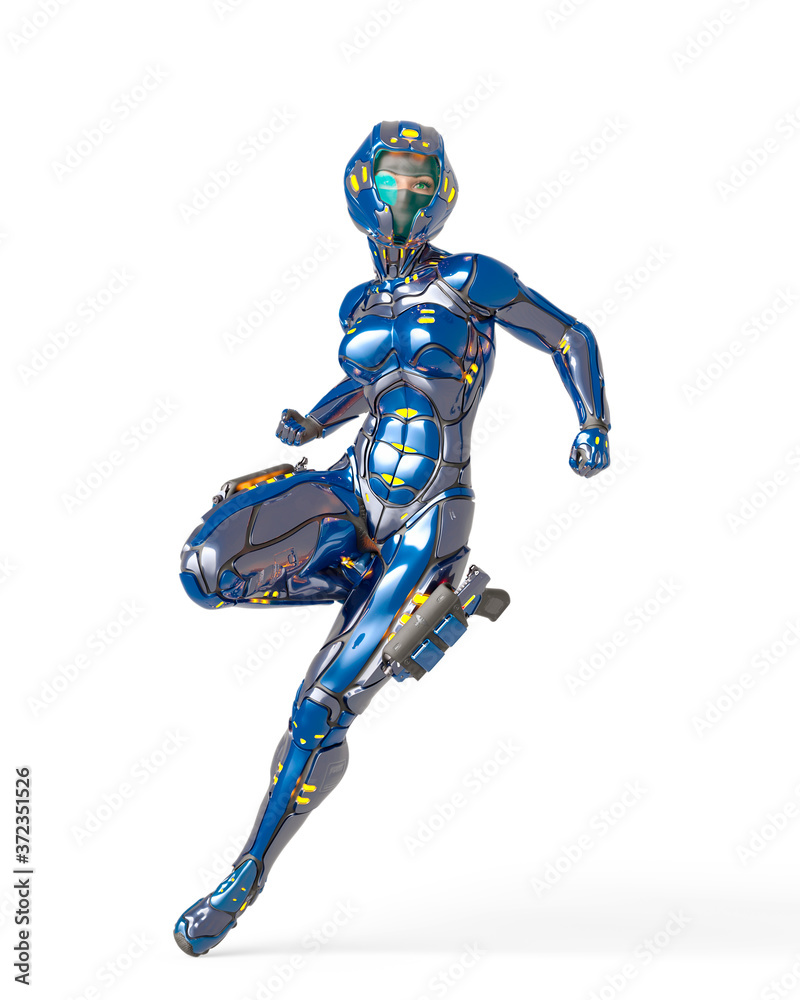 astronaut girl on sci-fi suit in action pose astronaut girl on sci-fi suit in action pose