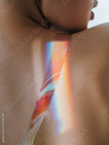 Female model with transparent bra strap