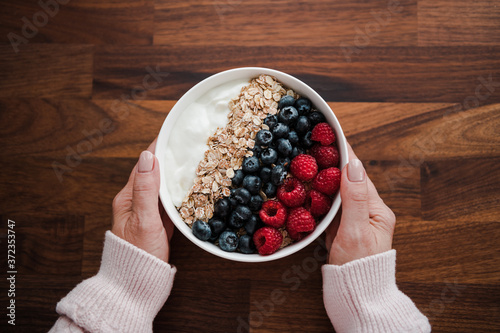 Muesli breakfast with yoghurt photo