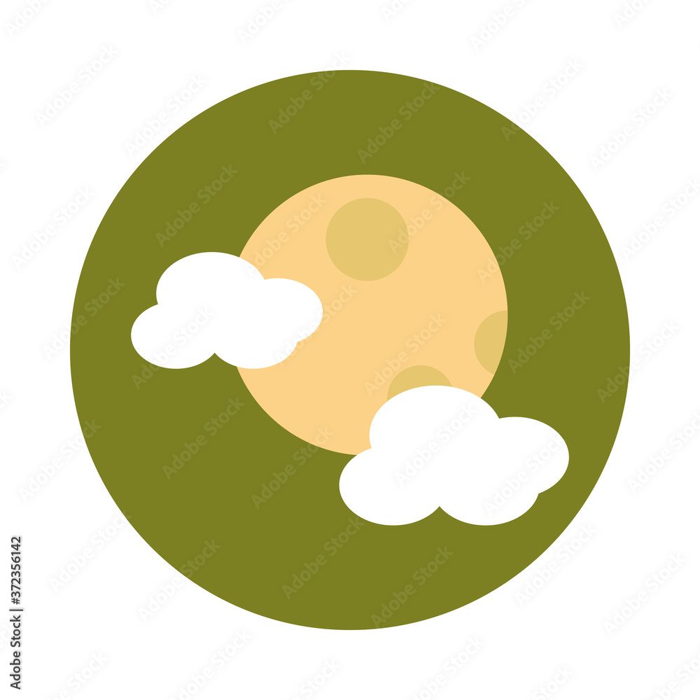night moon clouds sky cartoon flat and block icon night moon clouds sky cartoon flat and block icon