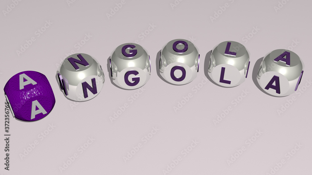 ANGOLA curved text of cubic dice letters, 3D illustration for africa and flag