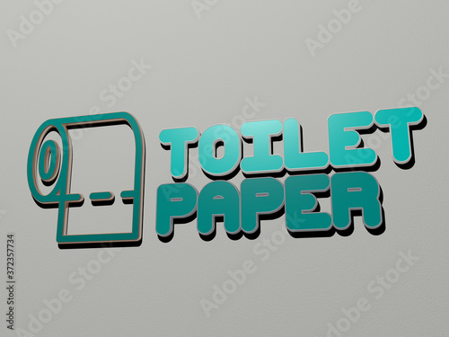 toilet paper icon and text on the wall, 3D illustration for bathroom and background photo