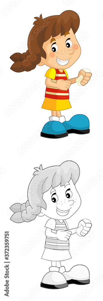 cartoon sketch girl washing on white background - illustration cartoon sketch girl washing on white background - illustration