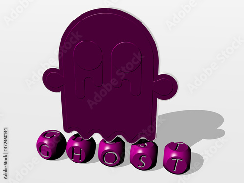 ghost cubic letters with 3D icon on the top, 3D illustration for halloween and background photo