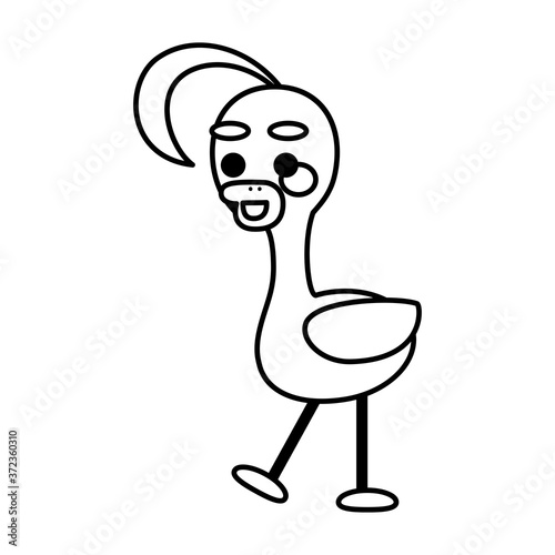 Happy bird comic cartoon. Ouline of a bird - Vector illustration