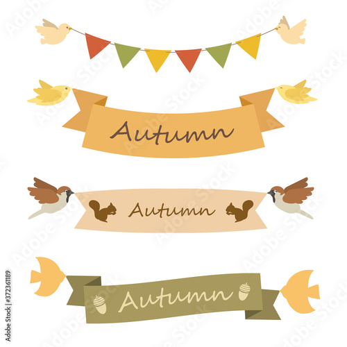 秋 リボンと小鳥のイラスト素材