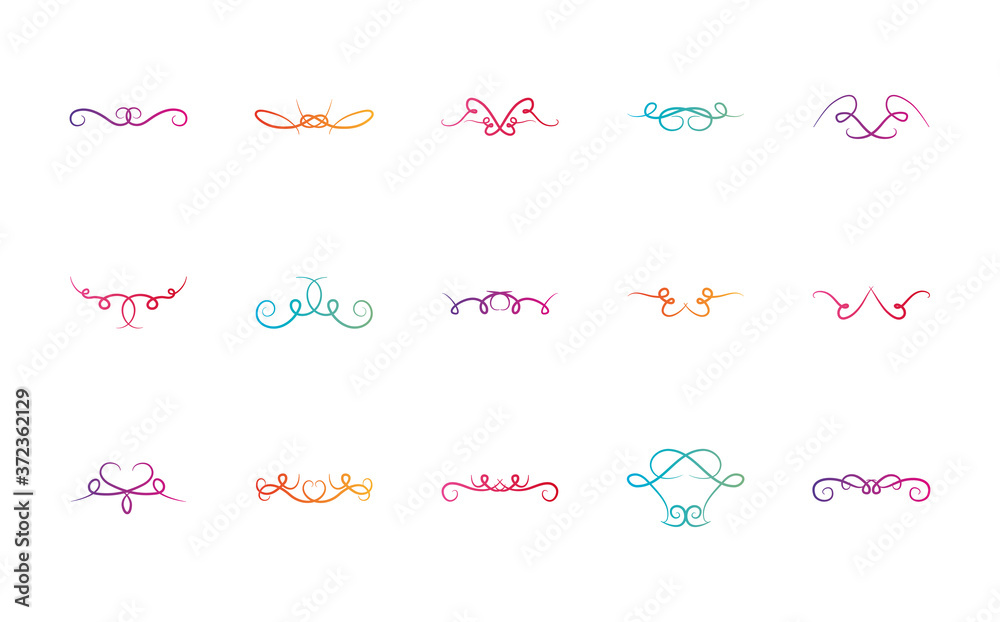 decorative swirls and ornaments dividers icon set, flat style decorative swirls and ornaments dividers icon set, flat style