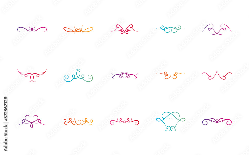 decorative swirls and ornaments dividers icon set, flat style