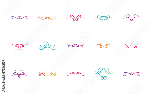 decorative swirls and ornaments dividers icon set, flat style