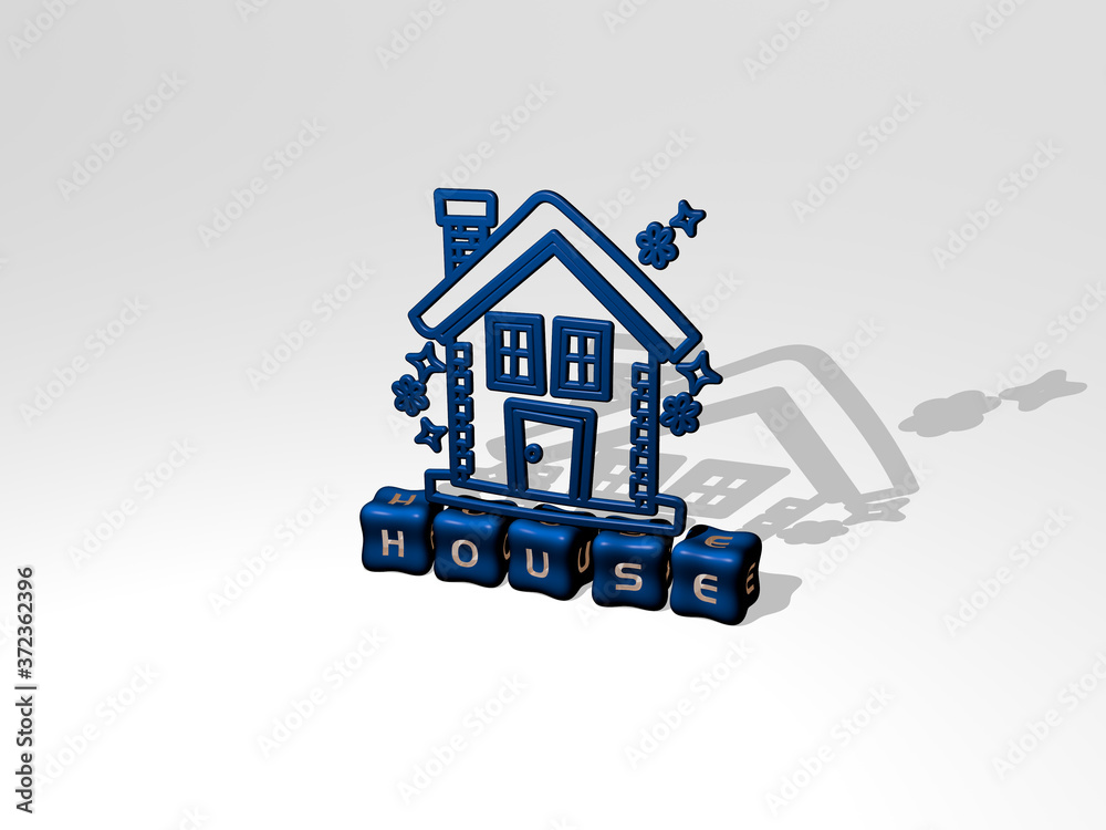 house 3D icon object on text of cubic letters, 3D illustration for building and architecture house 3D icon object on text of cubic letters, 3D illustration for building and architecture