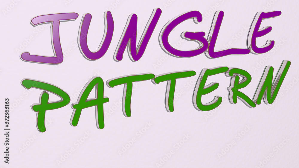 JUNGLE PATTERN text on the wall, 3D illustration for background and tropical