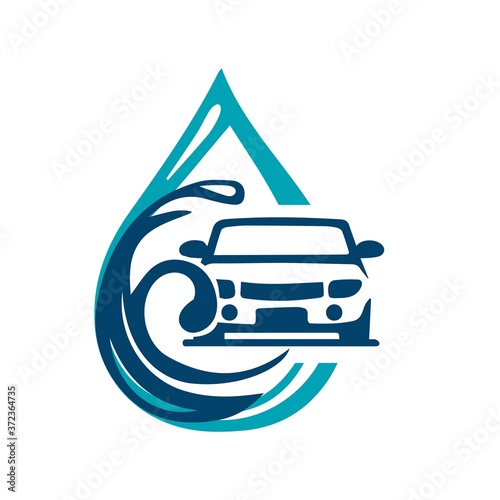 Car wash logo template. Car icon with Foam