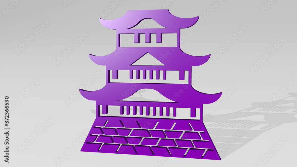 chinese castle 3D icon casting shadow, 3D illustration for asian and background