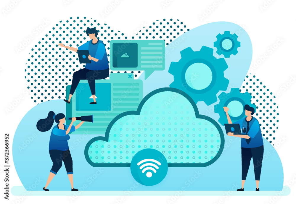 Vector illustration for cloud provider for network, internet connection, communication, hosting server, data center. Design can be used for landing page, template, ui ux, web, website, banner, flyer