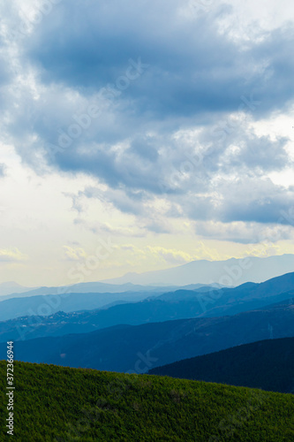 Layered of hills view from Jukkoku Pass in Shizuoka, Japan. Portrait Orientation