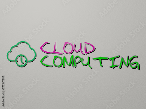 3D illustration of CLOUD COMPUTING graphics and text made by metallic dice letters for the related meanings of the concept and presentations for background and blue