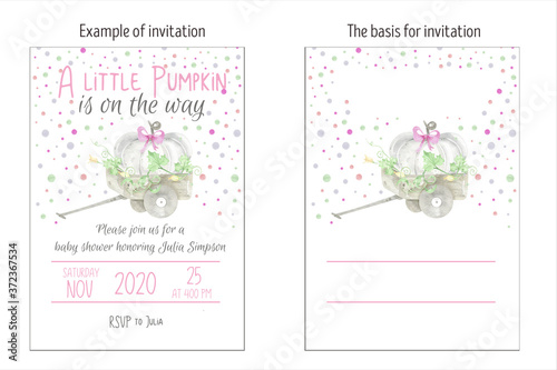 Pumpkins watercolor autumn invitation party, happy birthday, baby shower